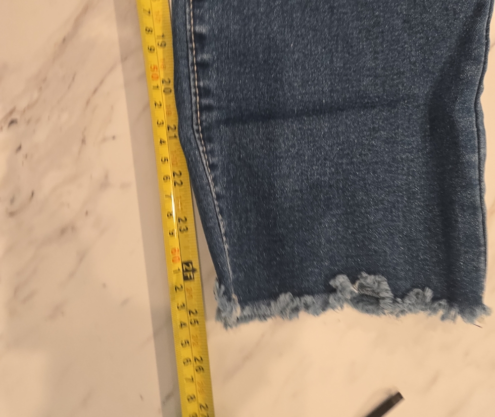 Classic Blue Denim Cropped, Fringe-bottom Jeans